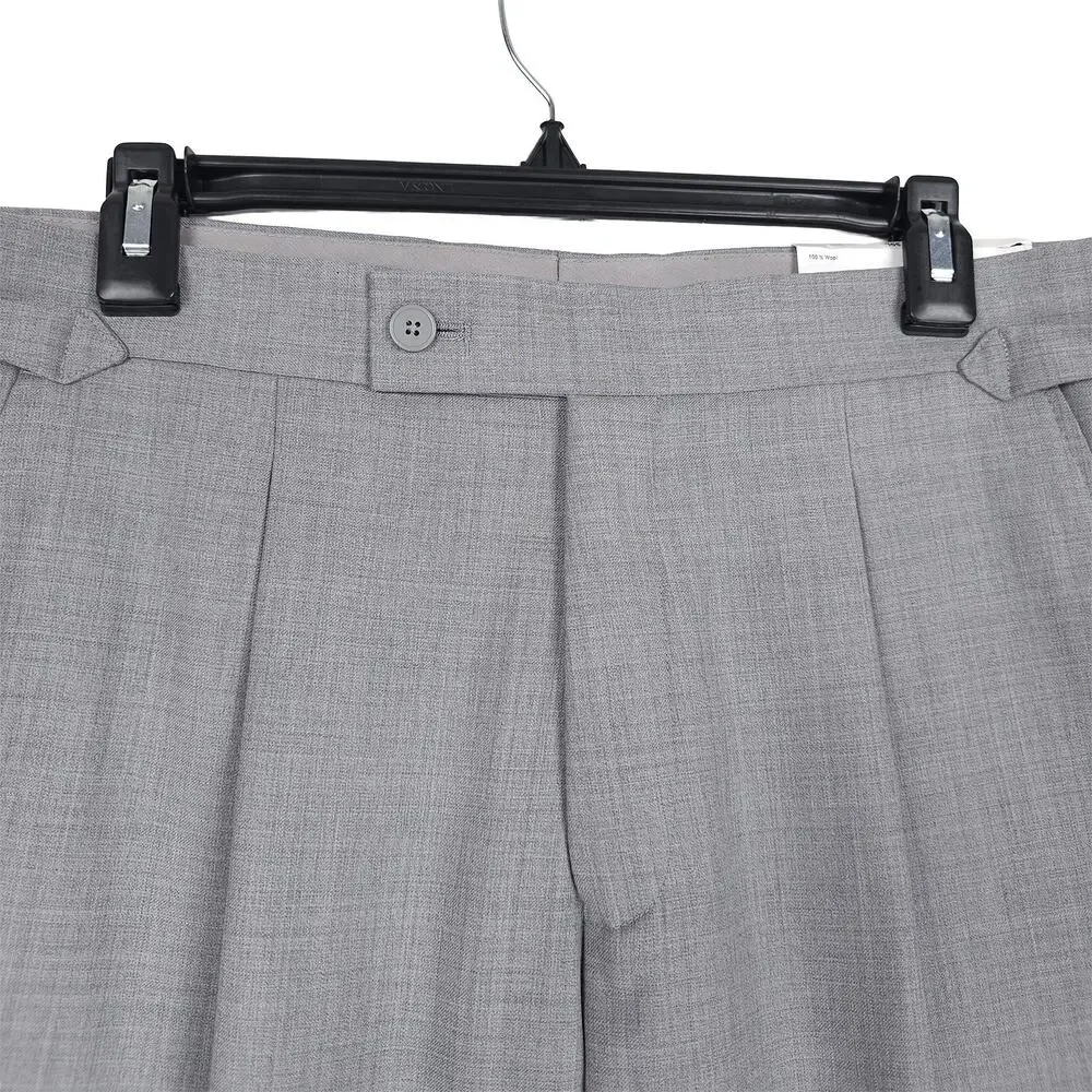 Calvin Klein Mens Slim Fit Wool Dress Pants 34x30 Light Grey Solid Pleated NWT